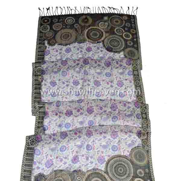Printed paisley floral cutwork grey jacquard fine wool hijab